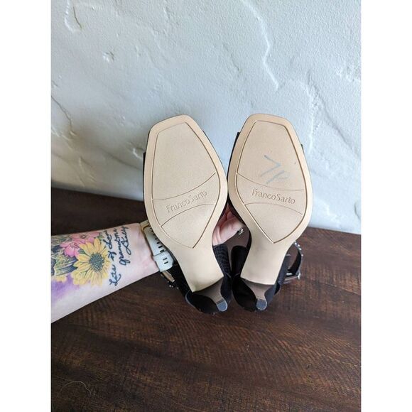 Franco Sarto Black Leather Pepita Heeled Sandals - Size 8 - Picture 6 of 8